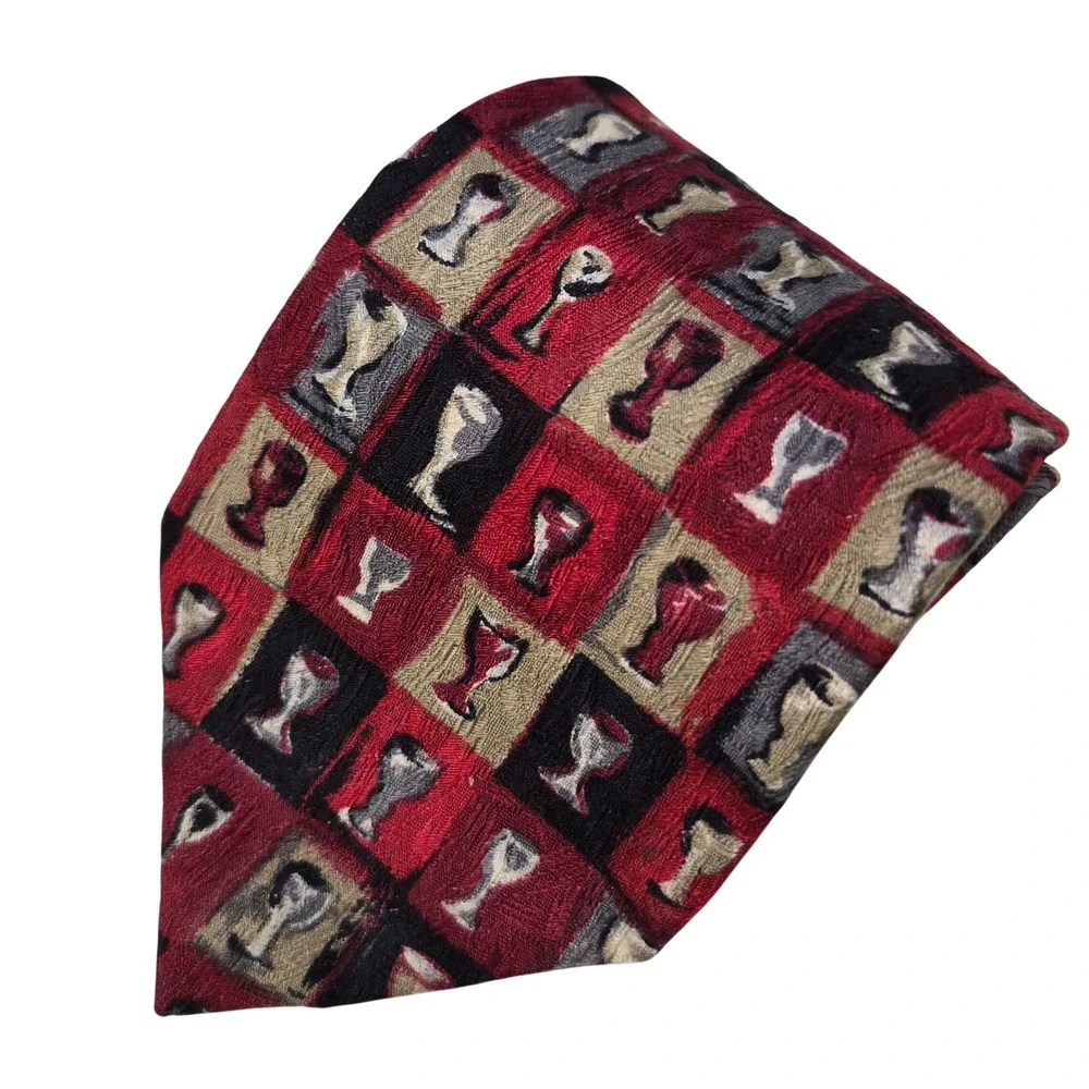 Ermenegildo Zegna Tie Mens Red Wine Glass Pattern Silk Italian‎ Necktie Designer